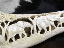 Load image into Gallery viewer, Elephant Herd of 4 Carving including Lamp option 1 calf (Light Option)
