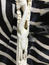 Load image into Gallery viewer, Vertical Ostrich and Giraffe carved on Ostrich Leg Bone.
