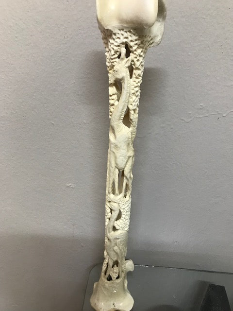 Vertical Ostrich and Giraffe carved on Ostrich Leg Bone.
