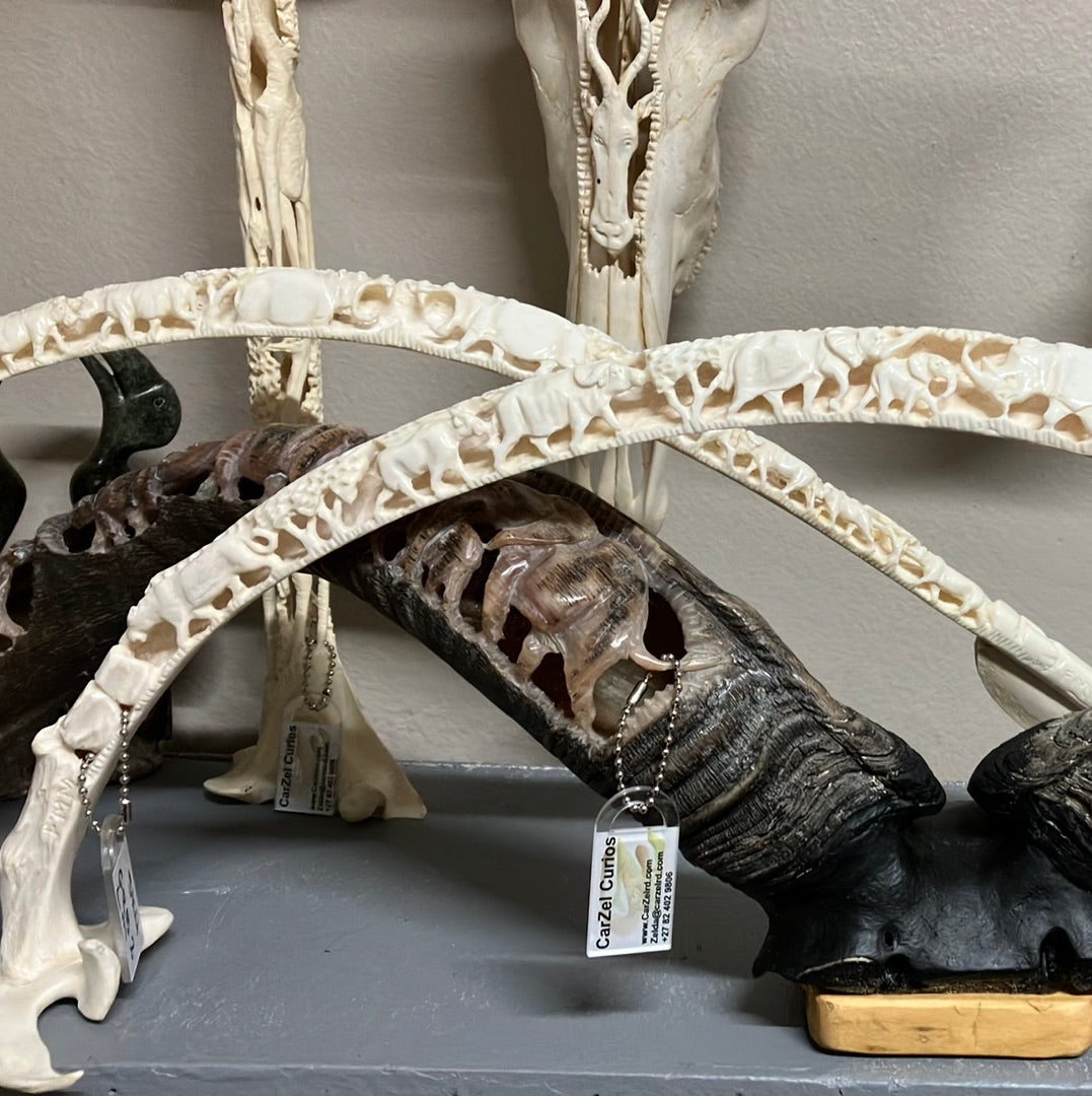 Giraffe Ribs Giraffe Rib Bone Carving - BIG5 foot stand left mounted – Carzel Curios